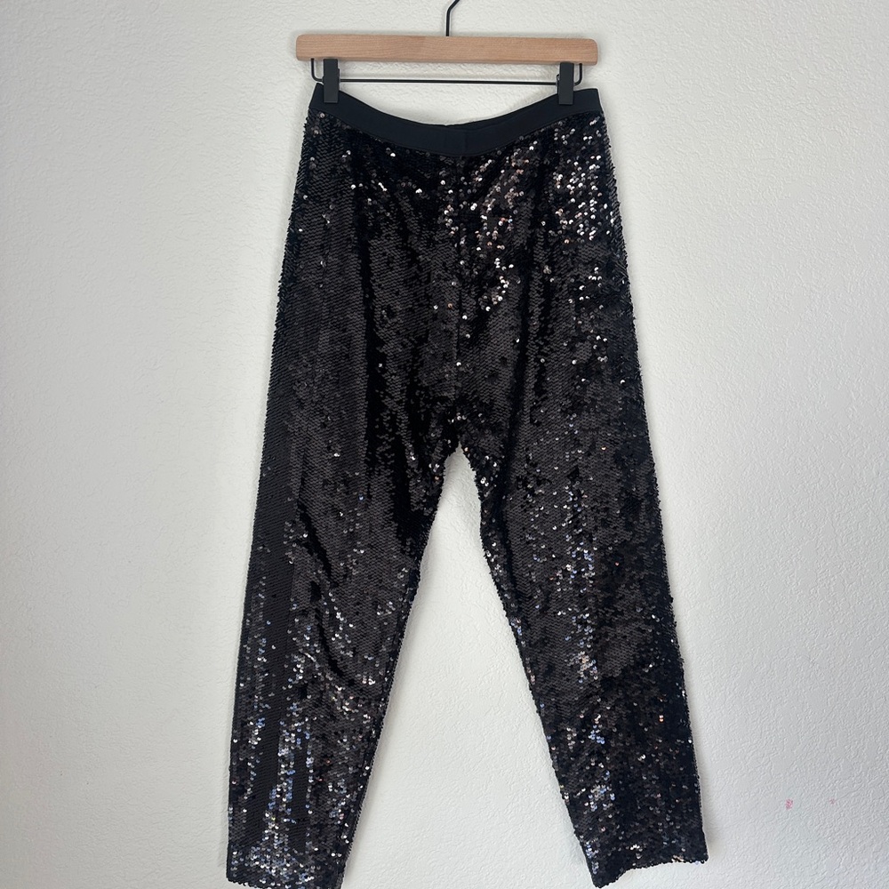 Joan Vass Black Sequin Women's Tapered Ankle Pants - Picture 4 of 7